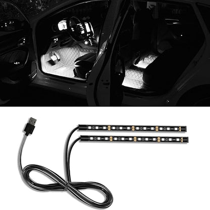 Car LED Strip Light, 24 LED RGB Auto Under Dash Interior Atmosphere Lights, 12V Ambient Night Light, Auto Interior Decorative Lamp, Universal Car Accessories (White, USB Port)