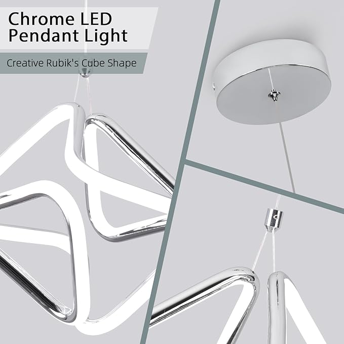 Modern Pendant Light Fixtures,6000K Cool White Chrome Led Pendant Lights for Kitchen Island,Adjustable Kitchen Island Hanging Light Fixture for Dining Room Bedroom Sink, 1 Pack