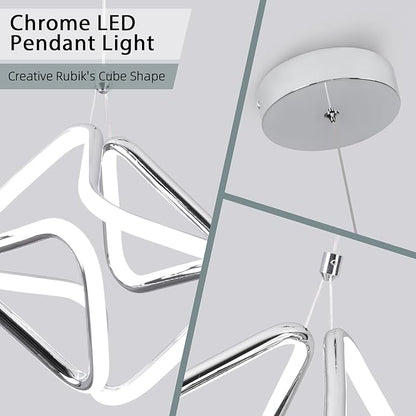 Modern Pendant Light Fixtures,6000K Cool White Chrome Led Pendant Lights for Kitchen Island,Adjustable Kitchen Island Hanging Light Fixture for Dining Room Bedroom Sink, 1 Pack