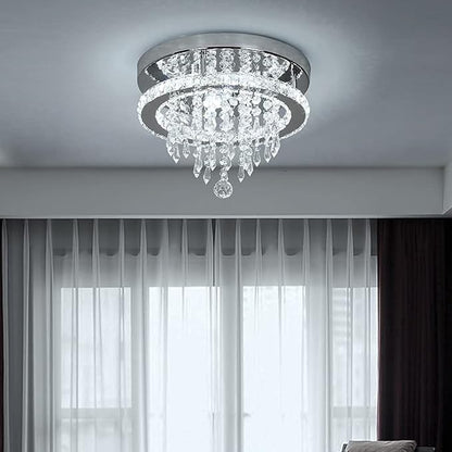 Deckrico Modern K9 Crystal Chandelier 3 LED Lights Stainless Steel Pendant Lamp Flush Mount Light Fixtures for Dining Room Bathroom Bedroom Living Room (Cool White)