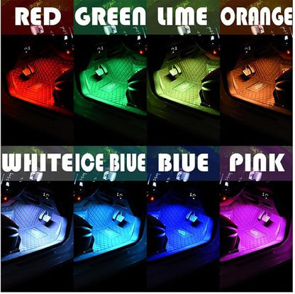 Car LED Strip Lights, 4Pcs App Control Interior Lights, Multicolor Music Car Strip Light Under Dash Lighting Kit with Sound Active Function and Remote Controller, DC 12V