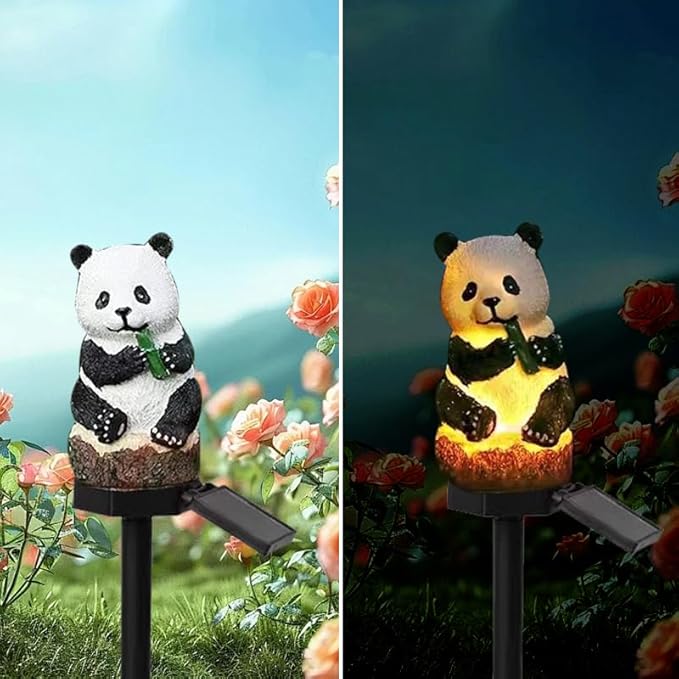 Solar Energy Panda Light, Garden Decoration Resin Cute Animal Ground Lamp， Wireless Dusk to Dawn LED Sconce Lights Waterproof.