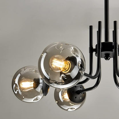 hesoge 6-Lights Glass Globe Sputnik Chandeliers Modern Metal Ceiling Light Fixture Black Semi Flush Mount Chandelier for Living Room Dining Room Bedroom Farmhouse Kitchen.