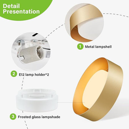 Yiisem Glass Gold Flush Mount Ceiling Lights, Modern Round Ceiling Lighting, Minimalist Drum Close to Ceiling Light Fixtures for Bedroom, Dining Room, Bathroom, Hallways, Laundry Room