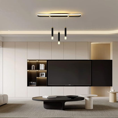 Jaycomey Modern LED Chandelier, Dimmable LED Ceiling Chandelier with Remote Control, 3-Light Acrylic Pendant Light for Dining Room, Kitchen Island, Living Room, 62W Black