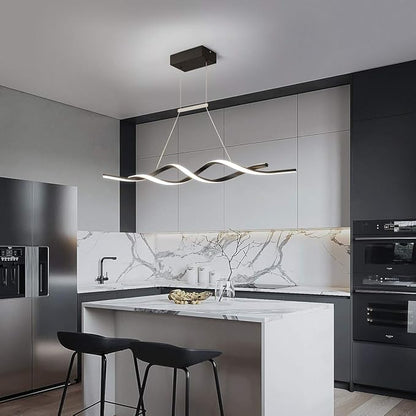 Jaycomey Modern Chandelier for Dining Room Dimmable LED Pendant Light with Remote Control, Acrylic Wave Chandeliers Adjustable Hanging Chandeliers for Bedroom Kitchen Living Room,3000K-6000K,28W,Black