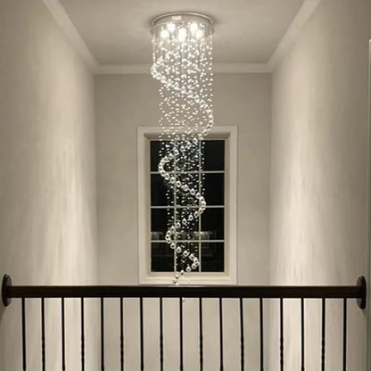 87-in Chandelier for High Ceiling, 6-Light Crystal Chandelier Spiral Design, Large Modern Ceiling Light for Stairs, Foyers, Living Rooms, Video Availablle for Easy Installation