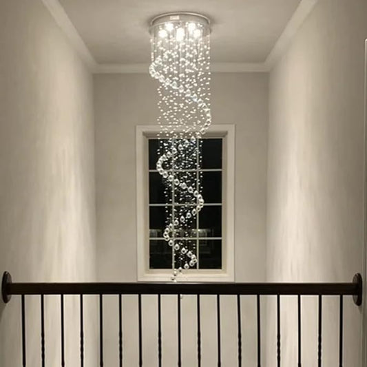 87-in Chandelier for High Ceiling, 6-Light Crystal Chandelier Spiral Design, Large Modern Ceiling Light for Stairs, Foyers, Living Rooms, Video Availablle for Easy Installation