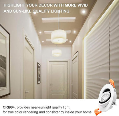 2 Inch Eyeball Gimbal LED Recessed Lighting Dimmable Downlight, 3W (35W Halogen Equivalent) Adjustable Spotlight, 5000K Daylight White, CRI80, Ceiling Light with LED Driver (4 Pack)