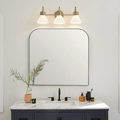 Kichler Farum 26" 3-Light Bathroom Vanity Light Fixture with Opal Glass in Champagne Bronze for Mirror, Modern Wall Mount Over Single or Double Vanity (26" W x 9.5" H), 55155CPZ