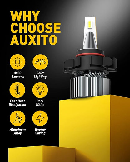 AUXITO 5202 H16 LED Fog Light Bulbs, 6500K Cool White, 400% Brightness CSP Chips, 5201 PS19W PS24W 9009 12085 Halogen Bulb DRL Replacement for Sierra Silverado Yukon Tahoe Canyon, 2Pack