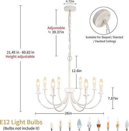French Country Chandelier, 8-Light Antique White Farmhouse Chandelier for Dining Room, Candle Hanging Pendant Light for Kitchen Living Room Bedroom Foyer Entryway
