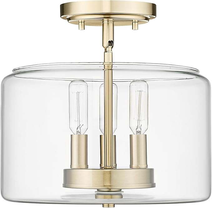 ML Lighting | Asheville Collection | 46923-MG | Metal 3-Light Semi-Flush in Modern Gold with Clear Glass Shade | for Compact Spaces Close to Ceiling | Modern Design with an Heirloom Quality