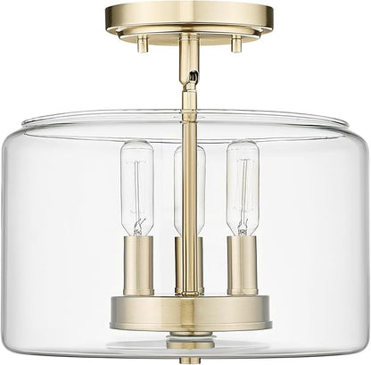 ML Lighting | Asheville Collection | 46923-MG | Metal 3-Light Semi-Flush in Modern Gold with Clear Glass Shade | for Compact Spaces Close to Ceiling | Modern Design with an Heirloom Quality