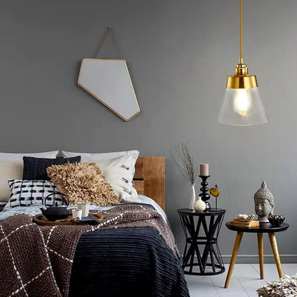 Modo Lighting Glass Pendant Light Metal Antique Brushed Brass Pendant Light Fixtures with Clear Glass Shade Modern Adjustable Hanging Light for Living Room Kitchen Island, Gold