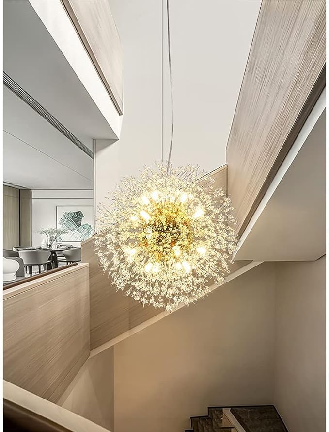 Modern Firework Gold Crystal Chandeliers, Sputnik Dandelion Chandelier Light Fixture Pendant Lighting for Living Room, Dining Room, Restaurant, Bedroom, Kitchen- 16 Lights