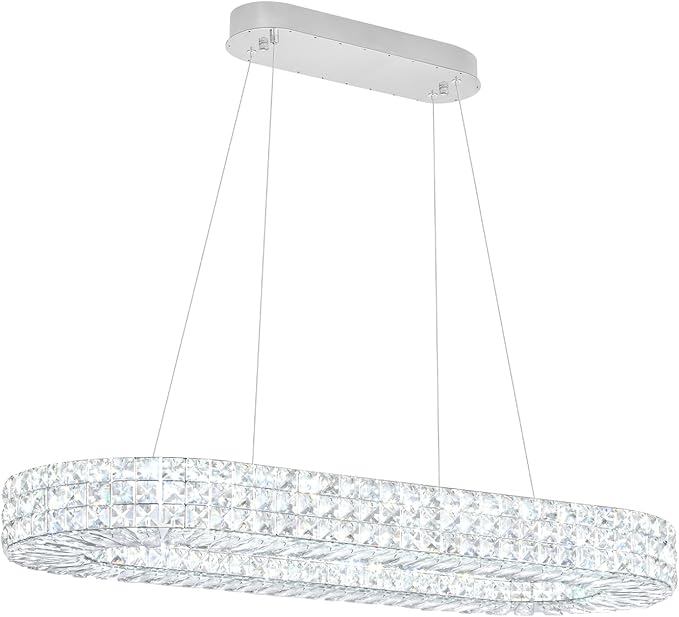 ykolupty Modern Crystal Chandelier, Dia 40" Rectangular Chandelier for Dining Room,Chrome Rectangle Crystal Ceiling Light Luxury Oval Chandeliers for Living Room Kitchen Island