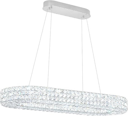 ykolupty Modern Crystal Chandelier, Dia 40" Rectangular Chandelier for Dining Room,Chrome Rectangle Crystal Ceiling Light Luxury Oval Chandeliers for Living Room Kitchen Island