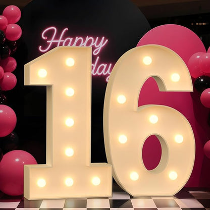 3FT Marquee Numbers 16, Light up Numbers for 16 Birthday Decoration, Large Light Up for 16 Years Old Birthday Party, Anniversary Party Decor Birthday Sign, Pre-Cut Foamboad Mosaic DIY