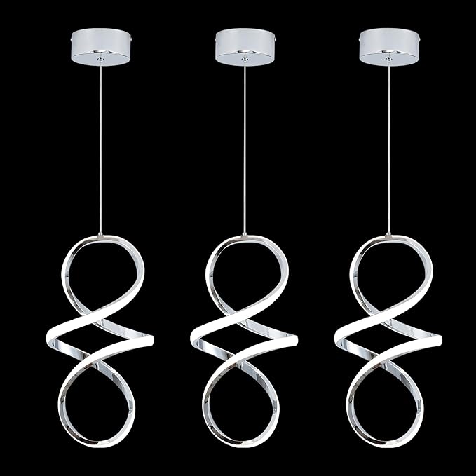MAYNA Modern Kitchen Island Lights, 4000K LED Dining Room Light Fixture, 18W Adjustable Height Modern Led Chandelier for Kitchen Bedroom Kitchen Island Cafe, 3 Pack (Chrome)