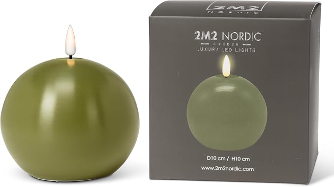 Abbott Collection Wax LED Flameless Ball Candle - Green (4" D)