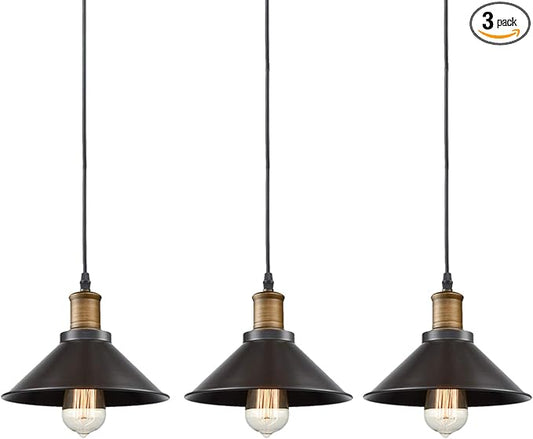 CLAXY Farmhouse mini Pendant Light Adjustable Bronze Hanging Pendant Lighting for Kitchen Bar Restaurant Bedroom-3 Pack