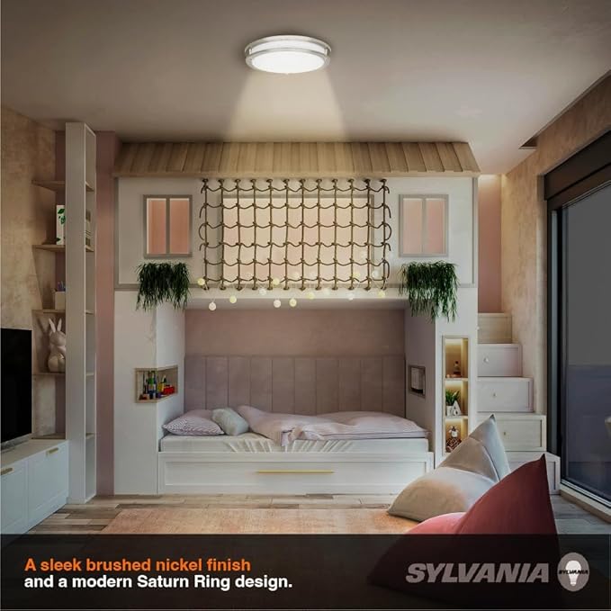 Sylvania 12" Flush Mount LED Ceiling Light Fixture, 25W, 5 CCT Select (2700K - 5000K), Dimmable, 1800 LMS, Brushed Nickel, LED Lights for Bedroom Kitchen Hallway - 1 Pack (66458)