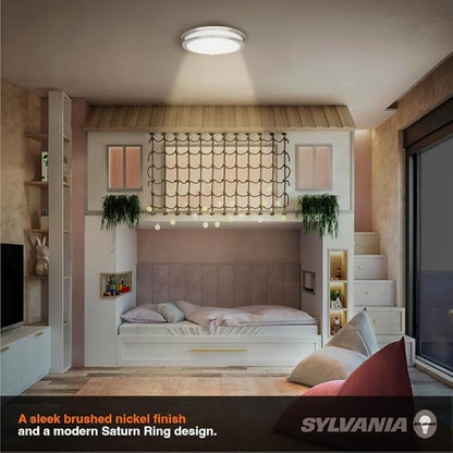 Sylvania 12" Flush Mount LED Ceiling Light Fixture, 25W, 5 CCT Select (2700K - 5000K), Dimmable, 1800 LMS, Brushed Nickel, LED Lights for Bedroom Kitchen Hallway - 1 Pack (66458)