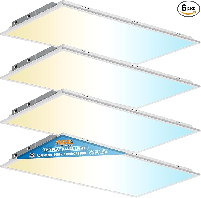 2x4 LED Flat Panel Lights for Drop Ceiling 4-Pack, 7200Lumens 0-10V Dimmable, 3CCT 3000K-4000K-6500K, 24InchX48Inch Back-Lit Recessed Troffer Light Fixtures for Shop Commercial Office, 120-277V ETL