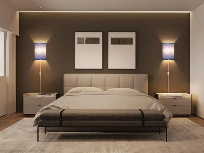 Plug in Wall Sconces Set of Two: Wall Lights with On/Off Switch - Stepless Color Temperature Wall Mount Lamps - Fabric Linen Wall Sconce for Bedroom Living Room & Hallway- Indoor Corded Wall Sconces