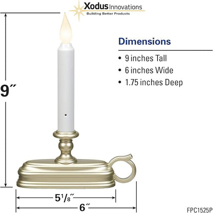 Battery Operated LED Flameless Window Candle Pewter/Silver Finish with Dusk to Dawn Sensor and White Flame