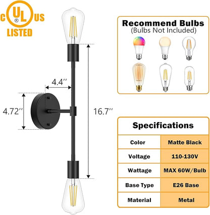 FadimiKoo 2-Light Black Bathroom Light Fixtures, Modern Wall Sconces Lighting Fixtures, Indoor Semi Flush Mount Ceiling Light for Hallway Bedroom Kitchen (2 Pack)