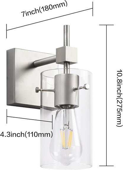 SOLFART 1 Light Vintage Vanity Light Brushed Nickel Bathroom Light Fixture Over Mirror for Bath Glass Shade Wall Light Modern Light Fixture