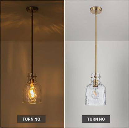 WILON Pendant Light Fixtures,Glass Pendant Lighting for Modern Kitchen Island Adjustable Hanging Ceiling Light 7" Hammered Glass Shade Pendant Lights for Dining Room Kitchen Sink, Gold Metal Finish