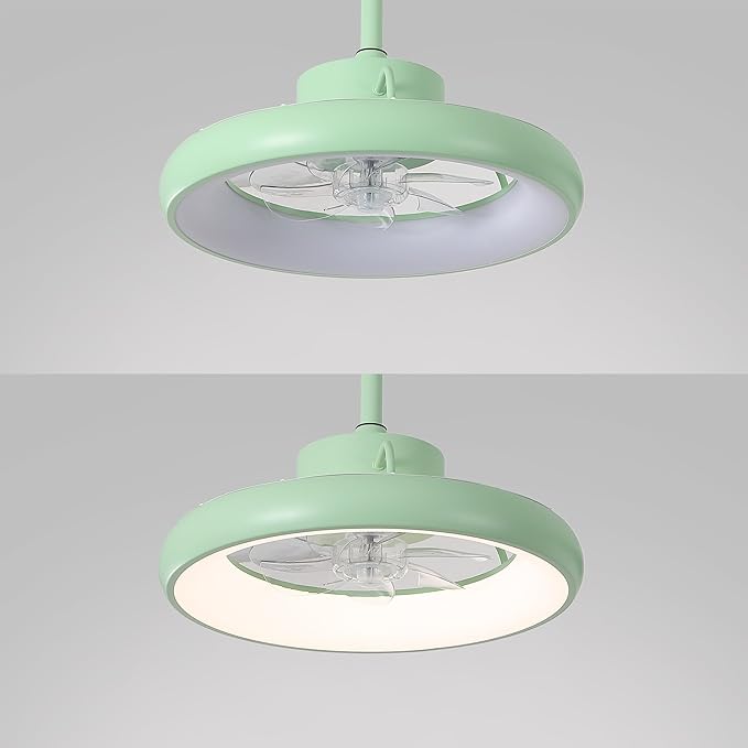 Oval AIR Loren 20" Small Smart Ceiling Fan with Light, Semi Flush Mount, Quiet 6-Speed Reversible Motor, Dimmable LED, Adjustable CCT, App & Remote Control, Scandinavian, Mint AIR8002C