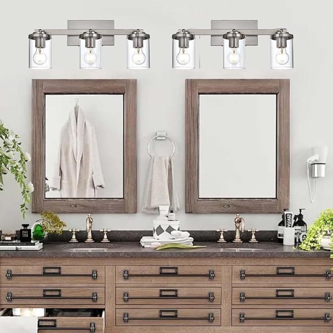 BONLICHT Modern Semi-Flush Mount Ceiling Light 3-Light Adjustable Ceiling Spotlight Brushed Nickel Kitchen Track Lighting Fixtures Industrial Wall Vanity Light Fixture with Clear Glass Shade