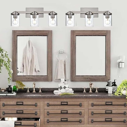 BONLICHT Modern Semi-Flush Mount Ceiling Light 3-Light Adjustable Ceiling Spotlight Brushed Nickel Kitchen Track Lighting Fixtures Industrial Wall Vanity Light Fixture with Clear Glass Shade