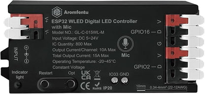 WLED Controller ESP32 with Microphone, Addressable LED Controller for RGB RGBW Light Strip WS2812B SK6812 WS2811 TM1814 WS2813 WS2815 5-24V ESP32