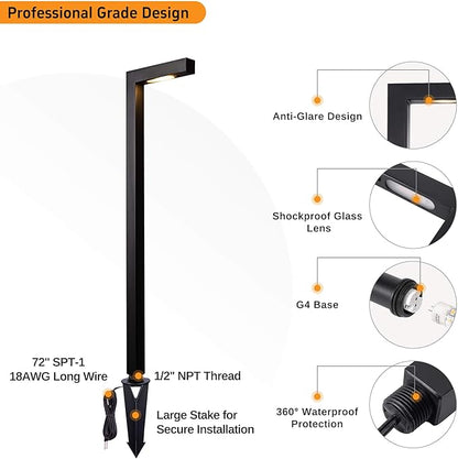 Gardenreet Low Voltage Pathway Lights 12V, LED Landscape Path Lights Outdoor Waterproof, Modern Electric Walkway Lights, L Shape Black Garden Decor Without G4 Bulb 12 Pack