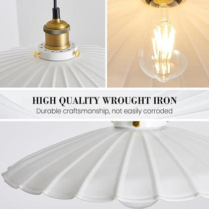 Plug in Pendant Light 13.8 Inch Round Metal Shade Vintage White Pendant Light for Kitchen Island 14Ft Adjustable Dome Industrial Hanging Lamp Living Room
