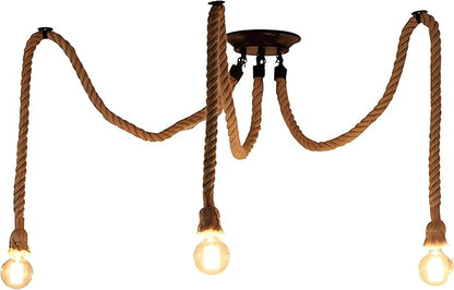 3 Head 2M Vintage Hemp Rope Light E26/E27 Base, Pendant Ceiling Light Lamp,Retro Style for Dining Hall Restaurant Bar Lighting(Bulb not Included)