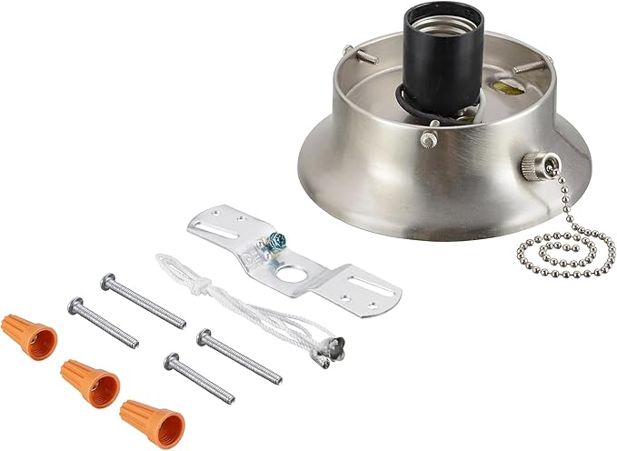 Aspen Creative 22101-09-1, Flush Mount Ceiling Fixture Shade Holder Kit with On/Off Pull Chain Switch in Brushed Nickel Finish 3-5/8" Fitter, 4-7/8" Diameter x 1-7/8" Height