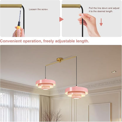 Pink 2-Light Pendant Light Industrial Chandelier, Vintage Adjustable Hanging Lights Modern Pendant Lamp for Kitchen Island, Dining Room, Bedroom, Entryway