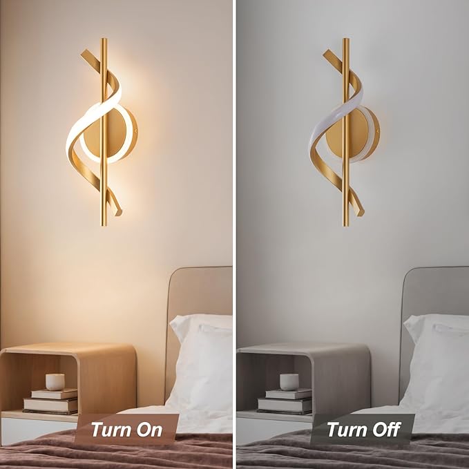 EIDISUNY 2Pack LED Wall Sconces Indoor, 12W LED Wall Mount Lights, Modern Spiral Wall Lamp, 3000K Wall Light Fixture for Stairs, Living Room, Bedroom, Aisle, Hallway (Warm White, Gold)