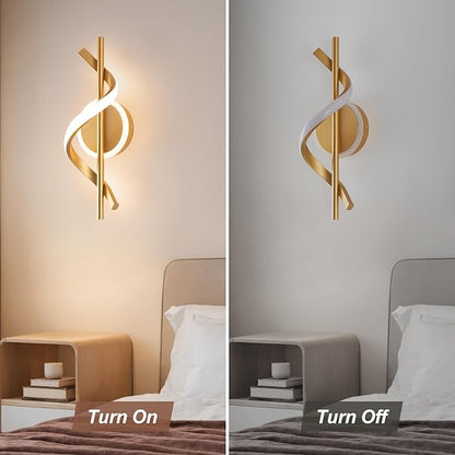 EIDISUNY LED Wall Sconces Indoor, 12W LED Wall Mount Lights, Modern Spiral Wall Lamp, 3000K Wall Light Fixture for Stairs, Living Room, Bedroom, Aisle, Hallway (Warm White, Gold)