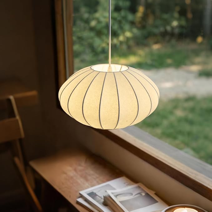 12 Inch Small Lantern Pendant Light fixtures, Imitation Silk Ceiling Hanging Pendant Light Japanese Lamp White Chandelier for Dinning Room Living Room Kitchen Island Bedroom Restaurant