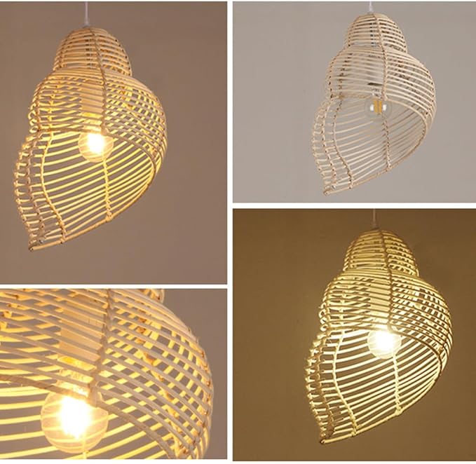 Retro Conch Pendant Lamp Hand Woven Ceiling Lighting Weave Bamboo Rattan E26 Hanging Light Fixture Retro Japanese Wicker Lamp Shade for Bedroom Restaurant Cafe Brown