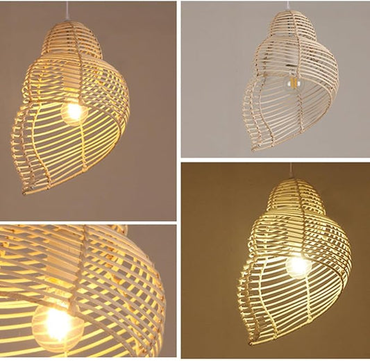 Retro Conch Pendant Lamp Hand Woven Ceiling Lighting Weave Bamboo Rattan E26 Hanging Light Fixture Retro Japanese Wicker Lamp Shade for Bedroom Restaurant Cafe Brown