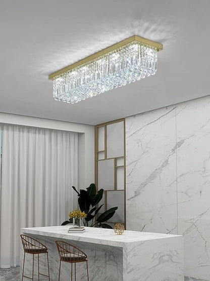 7PM Modern Rectangular Chandelier, 10-Light Dining Room & Living Room Flush Mount, Gold (L47' x W10' x H10')