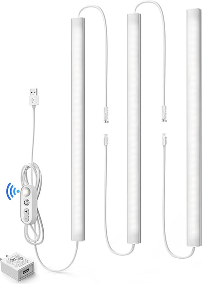 Motion Sensor Dimmable Under Cabinet Lighting, 6000K White, Plug-in, Linkable LED Closet Light Bars, 12-inch 3 Pack